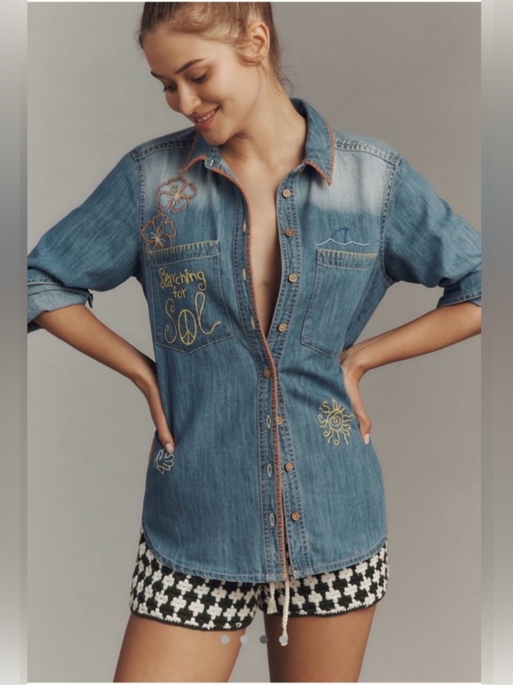 Pilcro Long-Sleeve Embroidered Icon Denim
Buttondown Shirt ( XL)